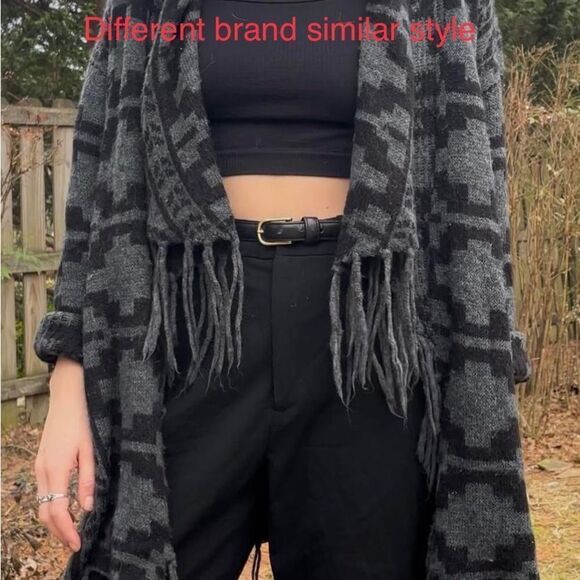 Caslon black grey southwestern high low open fringe cardigan sz XS wool blend - Picture 11 of 11